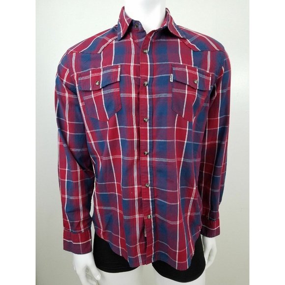 Levi's Other - Levi's Strauss plaid shirt button front red blue modern fit Sz M